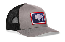 Load image into Gallery viewer, Wyoming Flag Trucker Hat | Gray-Black WY Snapback