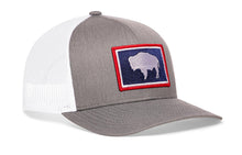 Load image into Gallery viewer, Wyoming Flag Trucker Hat | Gray-White WY Snapback