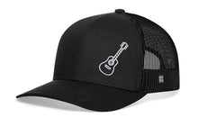 Load image into Gallery viewer, Acoustic Guitar Trucker Hat  |  Black Guitar Snapback
