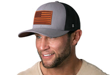 Load image into Gallery viewer, American Flag Trucker Hat Leather  |  Gray-Black USA Snapback
