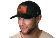 Load image into Gallery viewer, American Flag Trucker Hat Leather  |  Black USA Snapback
