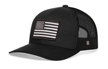 Load image into Gallery viewer, American Flag Trucker Hat  |  Black USA Monochrome Snapback
