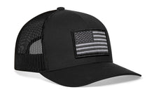 Load image into Gallery viewer, American Flag Trucker Hat  |  Black USA Tactical Snapback

