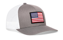 Load image into Gallery viewer, American Flag Trucker Hat  |  Gray-White USA Snapback
