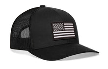 Load image into Gallery viewer, American Flag Trucker Hat  |  Black USA Monochrome Snapback
