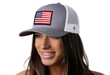 Load image into Gallery viewer, American Flag Trucker Hat  |  Gray-White USA Snapback
