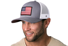 Load image into Gallery viewer, American Flag Trucker Hat  |  Gray-White USA Snapback
