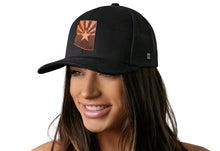 Load image into Gallery viewer, Arizona Flag Trucker Hat Leather  |  Black Arizona Flag Snapback
