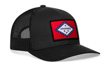Load image into Gallery viewer, Arkansas Flag Trucker Hat  |  Black Arkansas Flag Snapback
