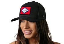 Load image into Gallery viewer, Arkansas Flag Trucker Hat  |  Black Arkansas Flag Snapback
