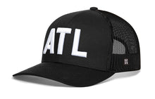Load image into Gallery viewer, Atlanta White Block Trucker Hat  |  Black White ATL Block Snapback
