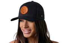 Load image into Gallery viewer, Austin Trucker Hat Leather  |  Black ATX X Snapback
