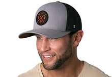 Load image into Gallery viewer, Austin Trucker Hat  |  Orange ATX X  |  Gray-Black Snapback
