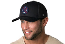 Load image into Gallery viewer, Boston Trucker Hat  |  Navy-Red BOS X  |  Black Snapback
