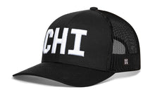 Load image into Gallery viewer, Chicago White Block Trucker Hat  |  Black Illinois Snapback
