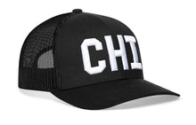 Load image into Gallery viewer, Chicago White Block Trucker Hat  |  Black Illinois Snapback

