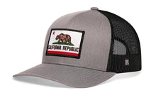 Load image into Gallery viewer, California Flag Trucker Hat  |  Gray-Black CA Snapback
