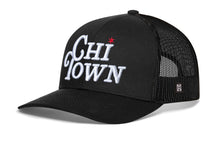 Load image into Gallery viewer, Chi Town White Script Trucker Hat  |  Black Illinois Snapback
