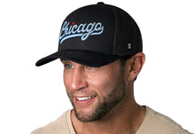 Load image into Gallery viewer, Chicago Light Blue Script Trucker Hat  |  Black Illinois Snapback

