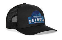 Load image into Gallery viewer, Detroit Motor City Trucker Hat  |  Black Cityscape Snapback
