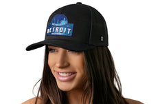 Load image into Gallery viewer, Detroit Motor City Trucker Hat  |  Black Cityscape Snapback
