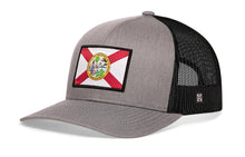 Load image into Gallery viewer, Florida Flag Trucker Hat  |  Gray-White FL Snapback
