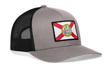 Load image into Gallery viewer, Florida Flag Trucker Hat  |  Gray-White FL Snapback
