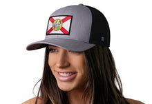 Load image into Gallery viewer, Florida Flag Trucker Hat  |  Gray-White FL Snapback
