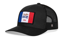 Load image into Gallery viewer, Iowa Flag Trucker Hat  |  Black Iowa Flag Snapback
