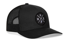 Load image into Gallery viewer, Maine Trucker Hat  |  Black MNE X Snapback
