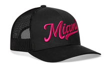 Load image into Gallery viewer, Miami Hot Pink Script Trucker Hat  |  Black Florida Snapback
