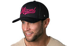 Load image into Gallery viewer, Miami Hot Pink Script Trucker Hat  |  Black Florida Snapback
