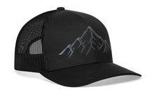 Load image into Gallery viewer, Mountain Range Trucker Hat  |  Black Outdoors Snapback
