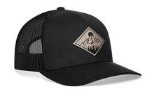 Load image into Gallery viewer, Diamond Mountain and Trees Trucker Hat  |  Black Outdoors Snapback
