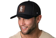 Load image into Gallery viewer, Hiking Trucker Hat  |  Black Campground Trail Signs Snapback
