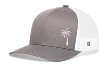 Load image into Gallery viewer, Palm Tree Trucker Hat  |  Gray-White Island Snapback
