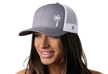 Load image into Gallery viewer, Palm Tree Trucker Hat  |  Gray-White Island Snapback
