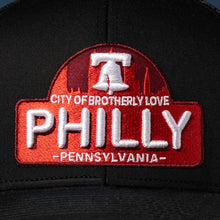 Load image into Gallery viewer, Philly City of Brotherly Love Trucker Hat  |  Black Cityscape Snapback
