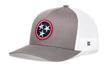 Load image into Gallery viewer, Tennessee Flag Trucker Hat  |  Gray-White TN Snapback

