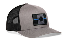 Load image into Gallery viewer, Thin Blue Line Trucker Hat  |  Gray-Black Canadian Maple Leaf Tactical Snapback
