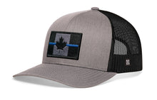 Load image into Gallery viewer, Thin Blue Line Trucker Hat  |  Gray-Black Canadian Maple Leaf Tactical Snapback

