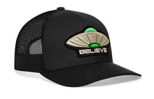 Load image into Gallery viewer, Believe Trucker Hat  |  Black Alien UAP Snapback

