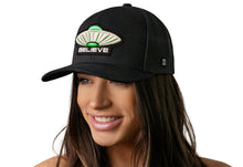 Load image into Gallery viewer, Believe Trucker Hat  |  Black Alien UAP Snapback
