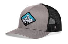 Load image into Gallery viewer, Diamond Mountain and Trees Trucker Hat  |  Gray-Black Outdoors Snapback

