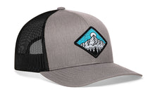 Load image into Gallery viewer, Diamond Mountain and Trees Trucker Hat  |  Gray-Black Outdoors Snapback
