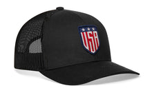 Load image into Gallery viewer, USA Shield Trucker Hat  |  Black America Snapback

