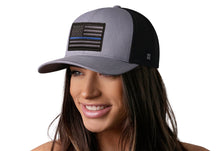 Load image into Gallery viewer, Thin Blue Line Trucker Hat  |  Gray-Black Police Tactical Snapback
