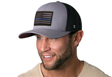 Load image into Gallery viewer, Thin Blue Line Trucker Hat  |  Gray-Black Police Tactical Snapback
