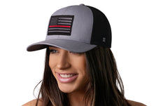 Load image into Gallery viewer, Thin Red Line Trucker Hat  |  Gray-Black Fire Tactical Snapback
