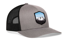 Load image into Gallery viewer, Mountains and Sky Trucker Hat  |  Gray-Black Outdoors Snapback
